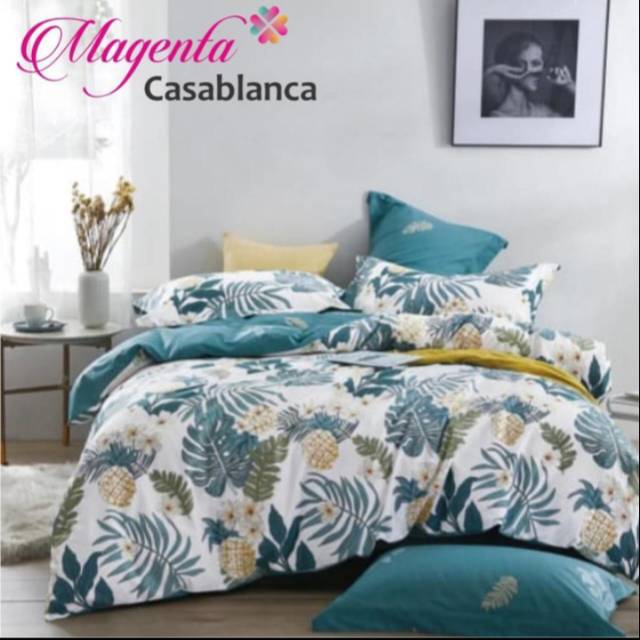 Sprei SiNyaman - Sprei Motif Casablanca Daun Hijau Minimalis Katun Lokal Magenta