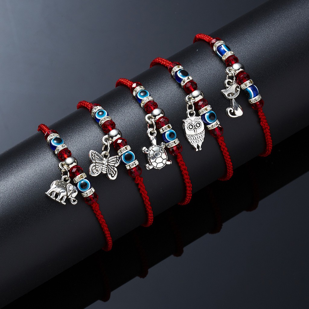 Gelang Tangan Tali adjustable Motif Mata Iblis Warna Birumerah Untuk Wanita