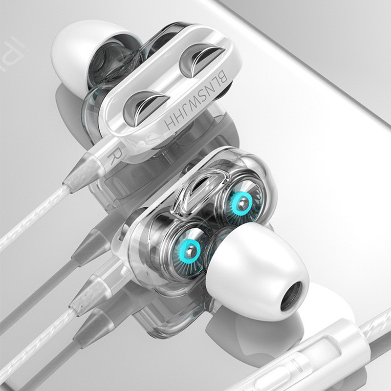 Earphone 4D Bass Dual Speaker HiFi Stereo Noise Cancellation Fashionable Design 3.5MM Wired