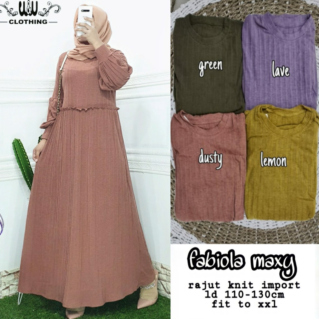 Baju Gamis Big Size Muslim  Polos Wanita Harian Kekinian Terbaru 2022 Rajut Knit Import Jumbo XL XXL