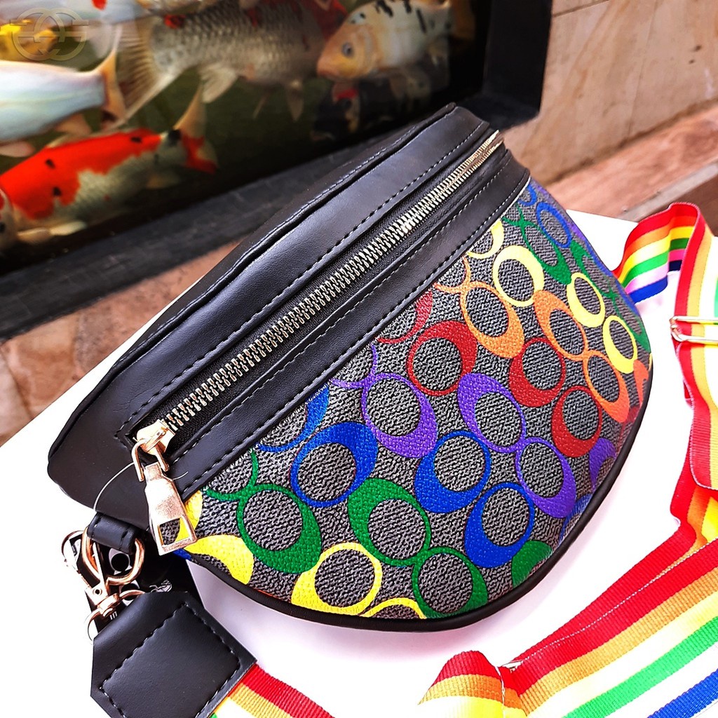 Kekinian Fashion Rainbow x6577 Waistbag Tas Wanita Selempang Murah Grosir free sarung / cover bag THR