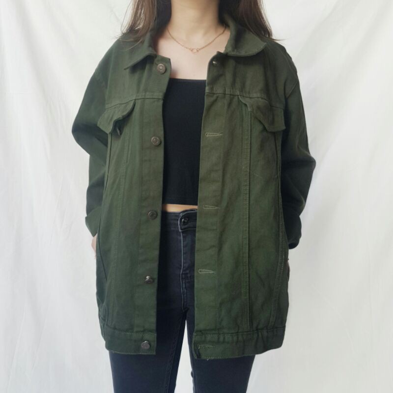 Gladys Jeans Denim Jacket in Army Green