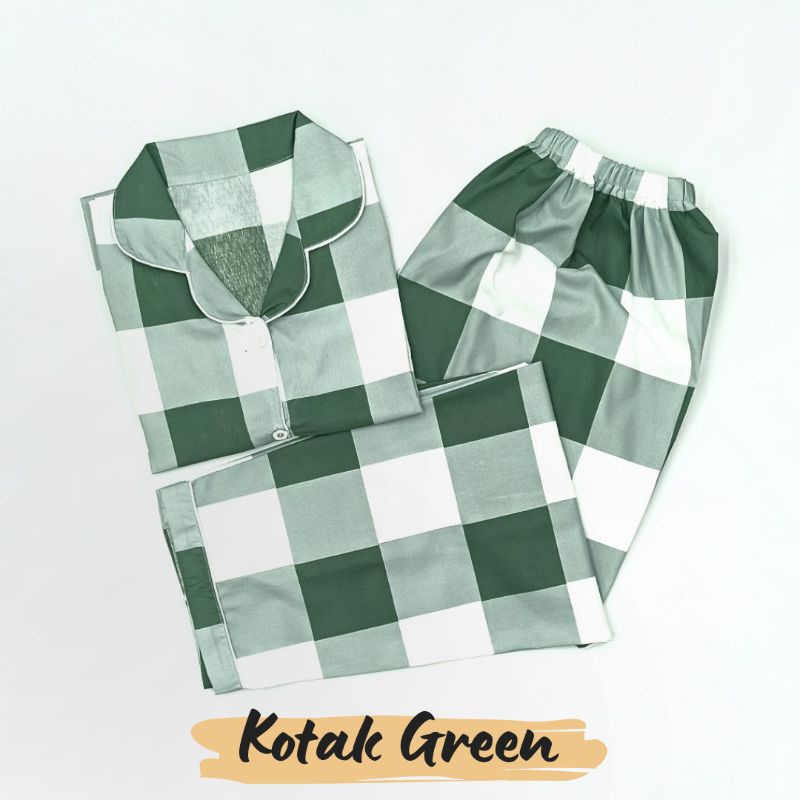 Baju Tidur Wanita | Piyama Wanita Kekinian | Oneset Setelan Wanita Bahan Katun Polymicro Bebas Pilih Motif-Kotak Green