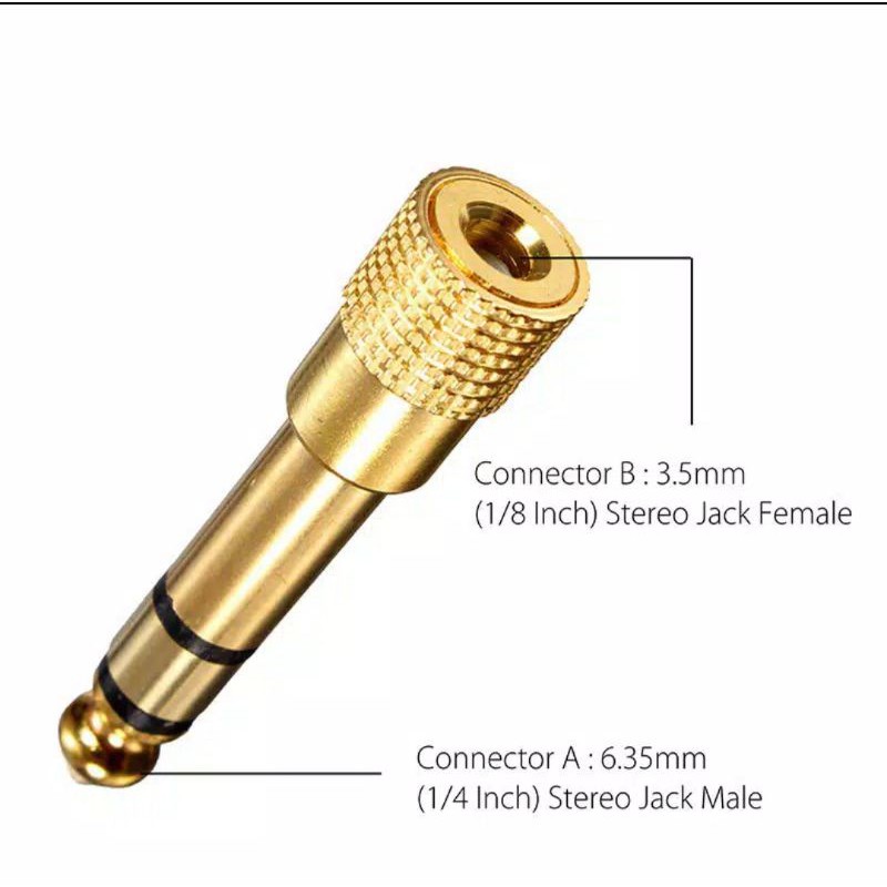 Audio Converter Gold Plated Jack 3.5mm to 6.5mm / 6.35mm Konektor Adapter Mic ke HP 6.5 to 3.5 mm