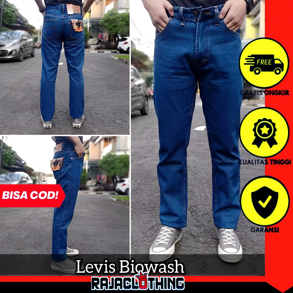 RCL - Celana Levi 505 Standar Reguller Cowok Pria Original PUTIH CREAM Abu Coklat Biowash Garment Hitam