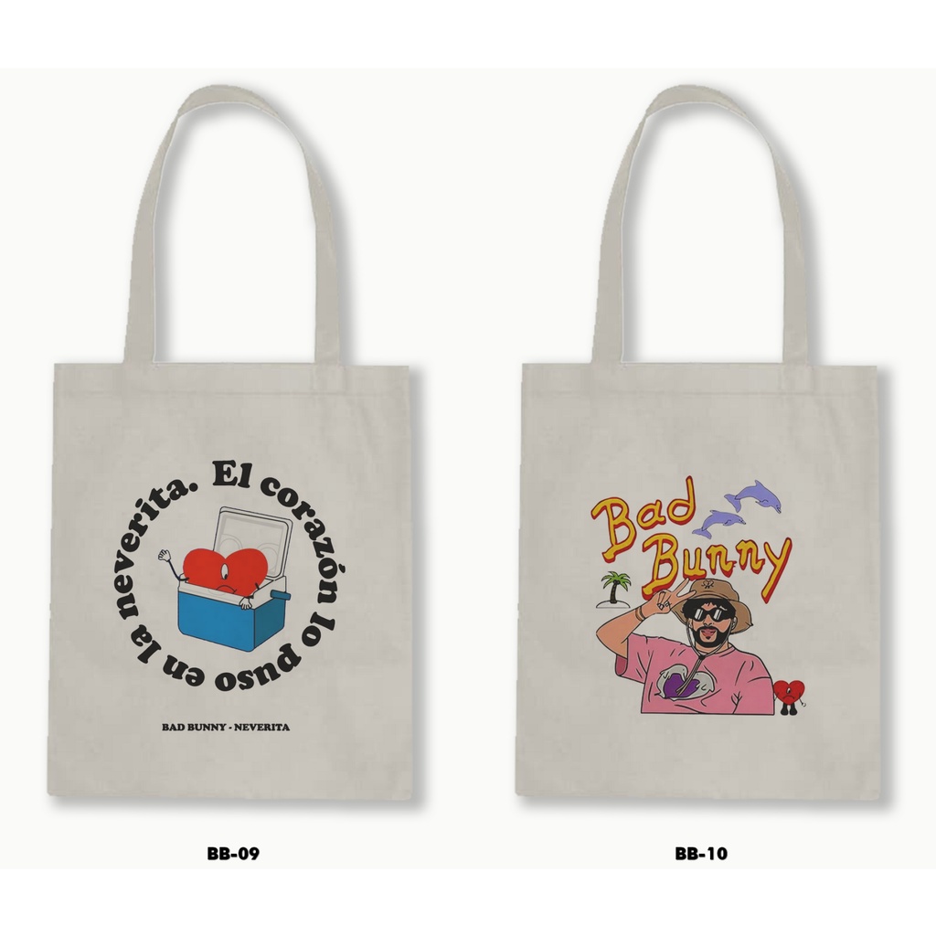 Tas Tote Bag Resleting Kanvas/Blacu  - Bad Bunny