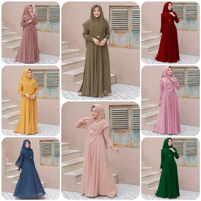 PROMO GAMIS SET SYARI POLOS BAHAN MOSCREPE MAYRA SYARI FREE HIJAB
