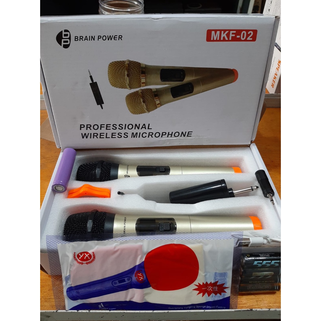 Double Mic Profesional Wireless Microphone mic tanpa kabel brain power mkf 02 (isi 2) ~ Bisa COD | FMS