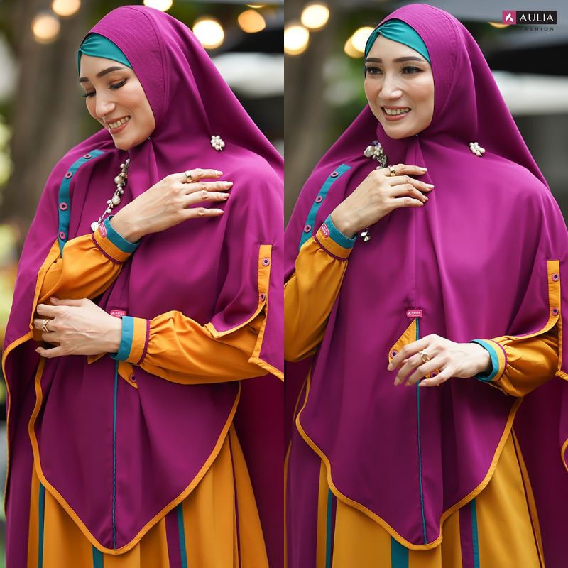 Set gamis aulia ori terbaru koleksi awal tahun 2022, warna cerah ceria dengan bahan adem banget nyam