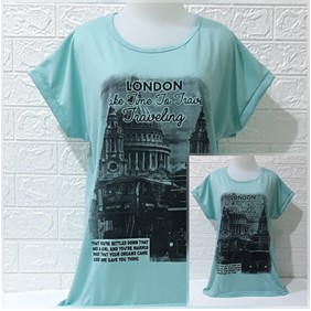 Kaos Jumbo motif LONDON/oblong Wanita lengan manset