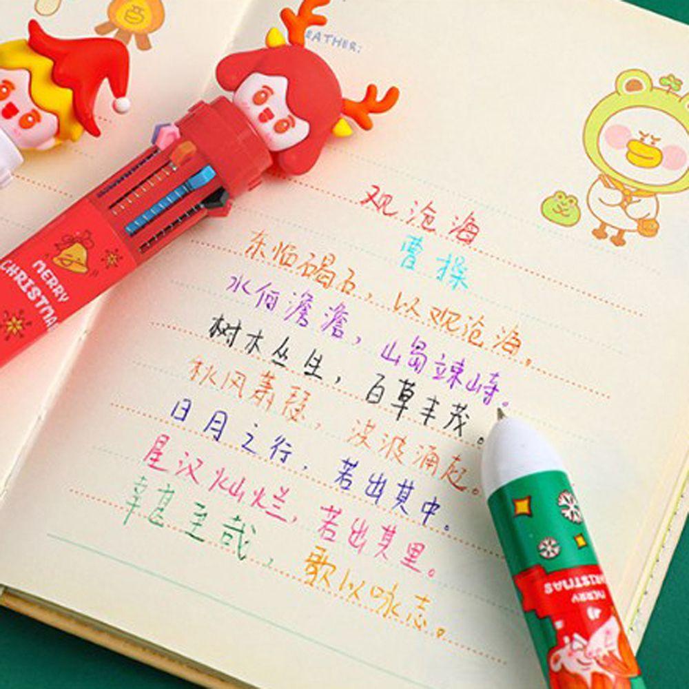 Lanfy Pena Ballpoint Tema Natal Warna-Warni Unisex Xmas Gel Pen Ditarik Santa Claus Kawaii Kartun Press Alat Tulis Sekolah