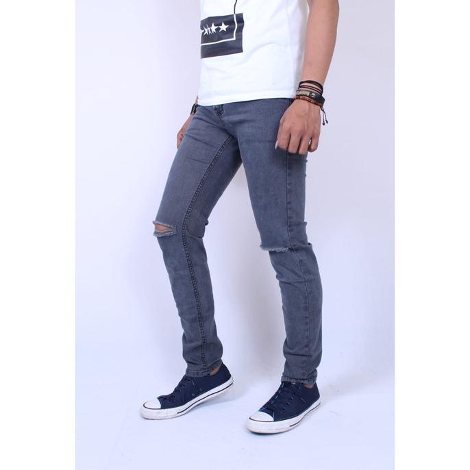 celana jeans pria / celana rippped pria / celana sobek lutut hitam