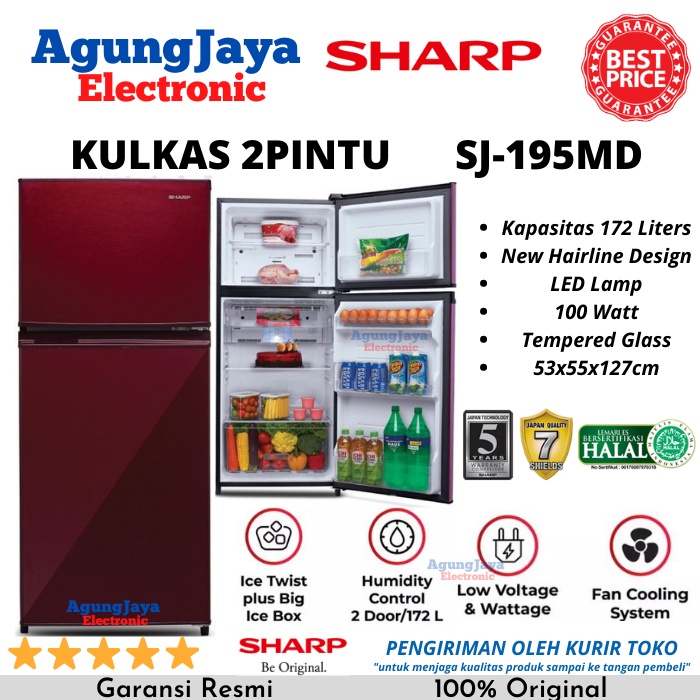 KULKAS SHARP SJ-195MD LEMARI ES 2 PINTU 172 LITERS LOW WATT (CILEGON-SERANG)