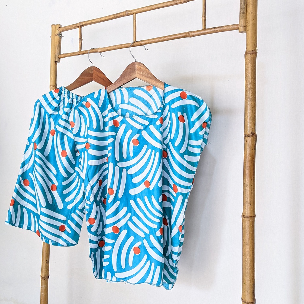 Baju Tidur Tanpa Lengan Piyama Krill Setelan Midi Homewear Homey Dress Baby Doll Dewasa Nyaman Di Rumah Santai WFH Rayon One Set Pajamas-Webbing Tosca