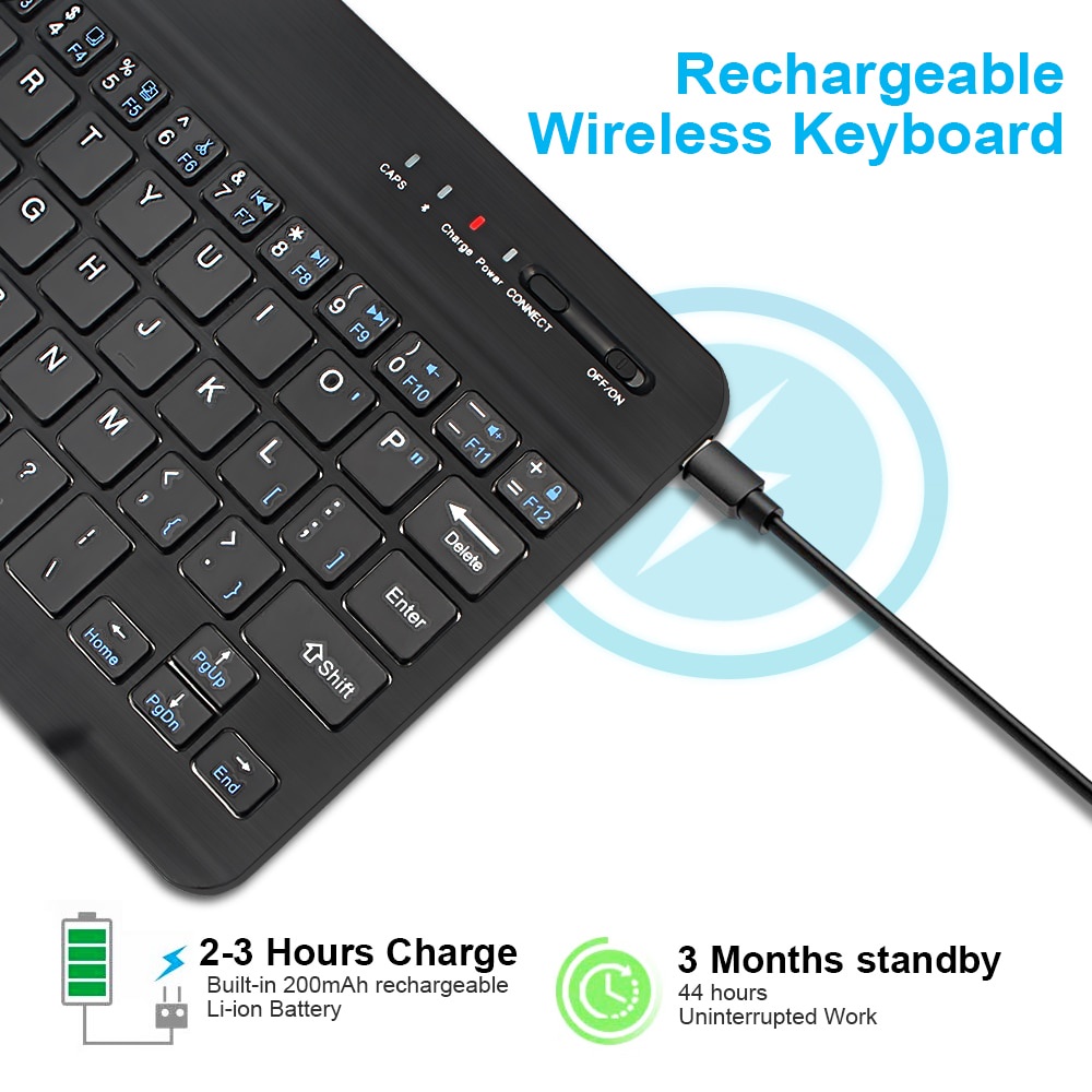 Bluetooth Keyboard Rechargeable Bisa Untuk Android Windows IOS,  Non dongle Asli Bluetooth V.3.0 keypad lembut tidak berisik Bluetooth Keyboard Wireless Keyboard Mini Keyboard Wireless for PC Phone iPad Rechargeable Noiseless Keyboards Bluetooh