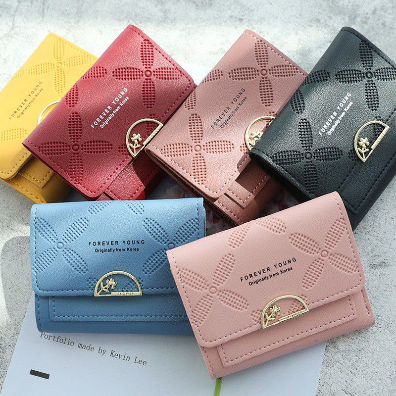 Dompet Daun Mini Dompet Kartu Dompet Uang Dompet Lipat Mini Korea Bunga