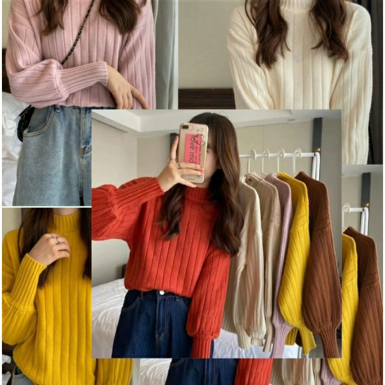 Sweater Blouse Turtleneck Rajut Wanita Ukuran Jumbo