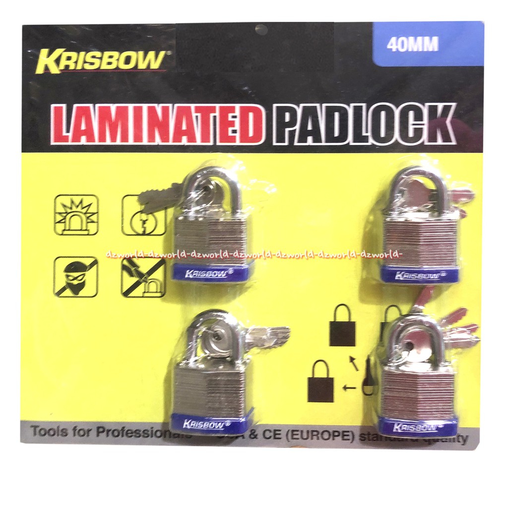 Krisbow Laminated Padlock Gembok Kunci Ukuran 40mm 4pcs