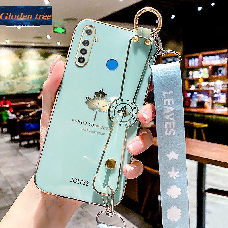 Case Motif Daun Maple Dengan lanyard Untuk OPPO Realme 5 5S 5i 6i C3