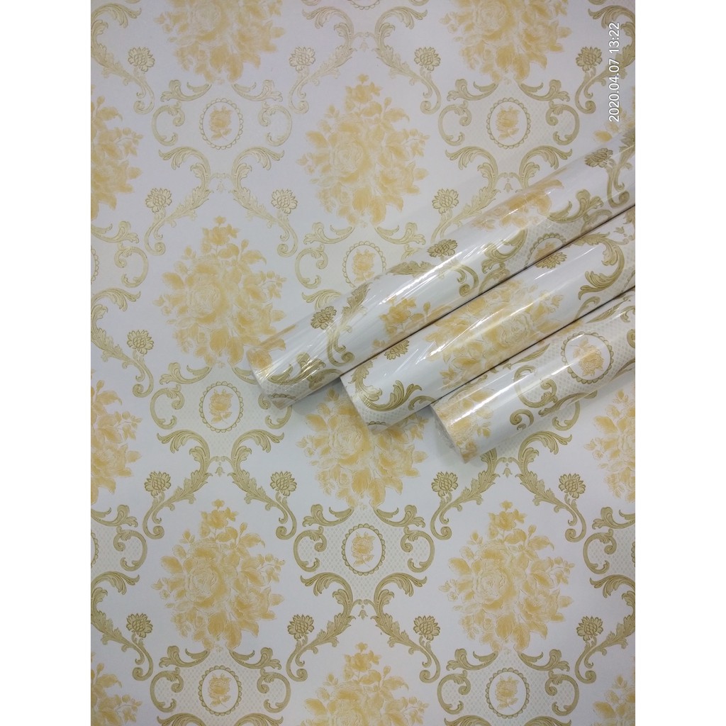 Wallpaper Dinding Motif Batik Gold Krem Ukuran Panjang 10Meter x Lebar 45CM