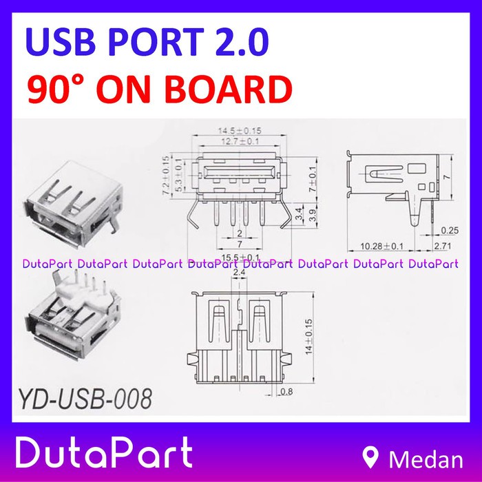 Socket USB Port 2.0 Female PCB Mount 4 Pin 90 Derajat Soket Konektor