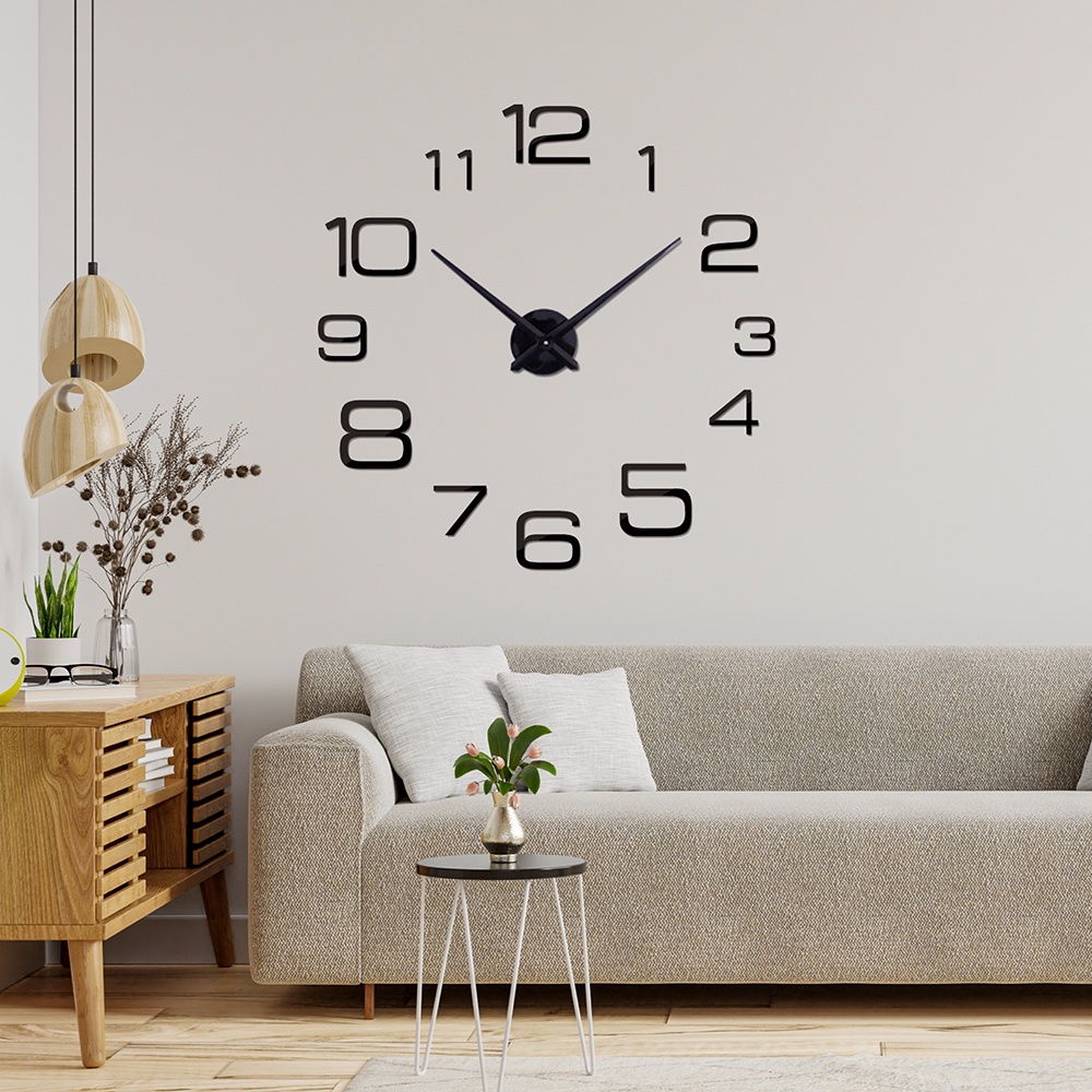 Jam Dinding Besar DIY Giant Wall Clock Quartz Creative Design 90cm Model Numeral - OMHX86BK - Black