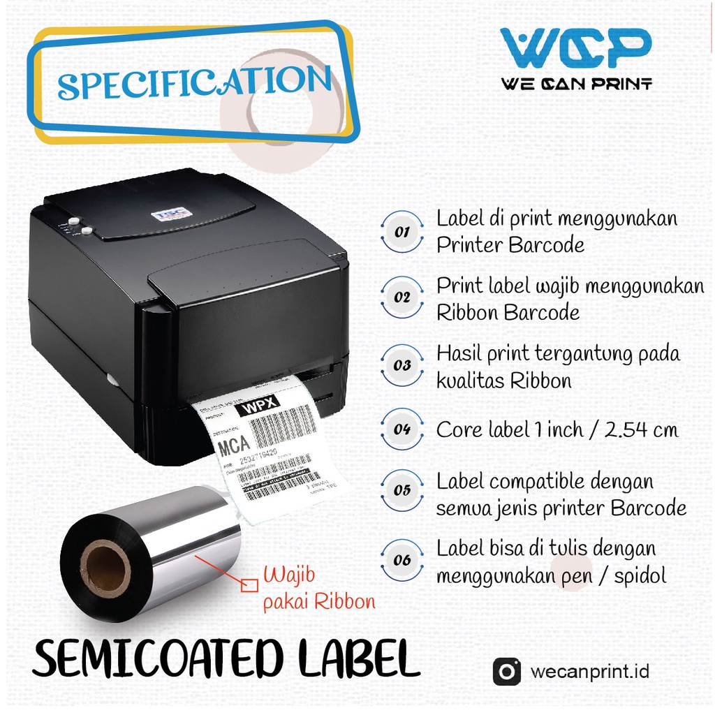 

HJK Sticker Label Printer Barcode Kertas Stiker Semicoated 100mm x 50mm 100x50 mm isi 500 pcs