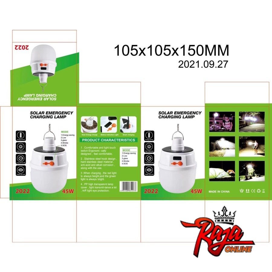 LS45 - Lampu Emergency Solar 45 WATT Panel Surya 3D LED Hemat Energi Rechargeable