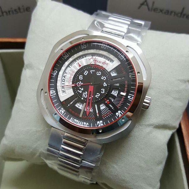 JAM TANGAN ALEXANDRE CHRISTIE AC3035 AUTOMATIC SILVER LIST RED ELEGAN ORIGINAL GARANSI RESMI