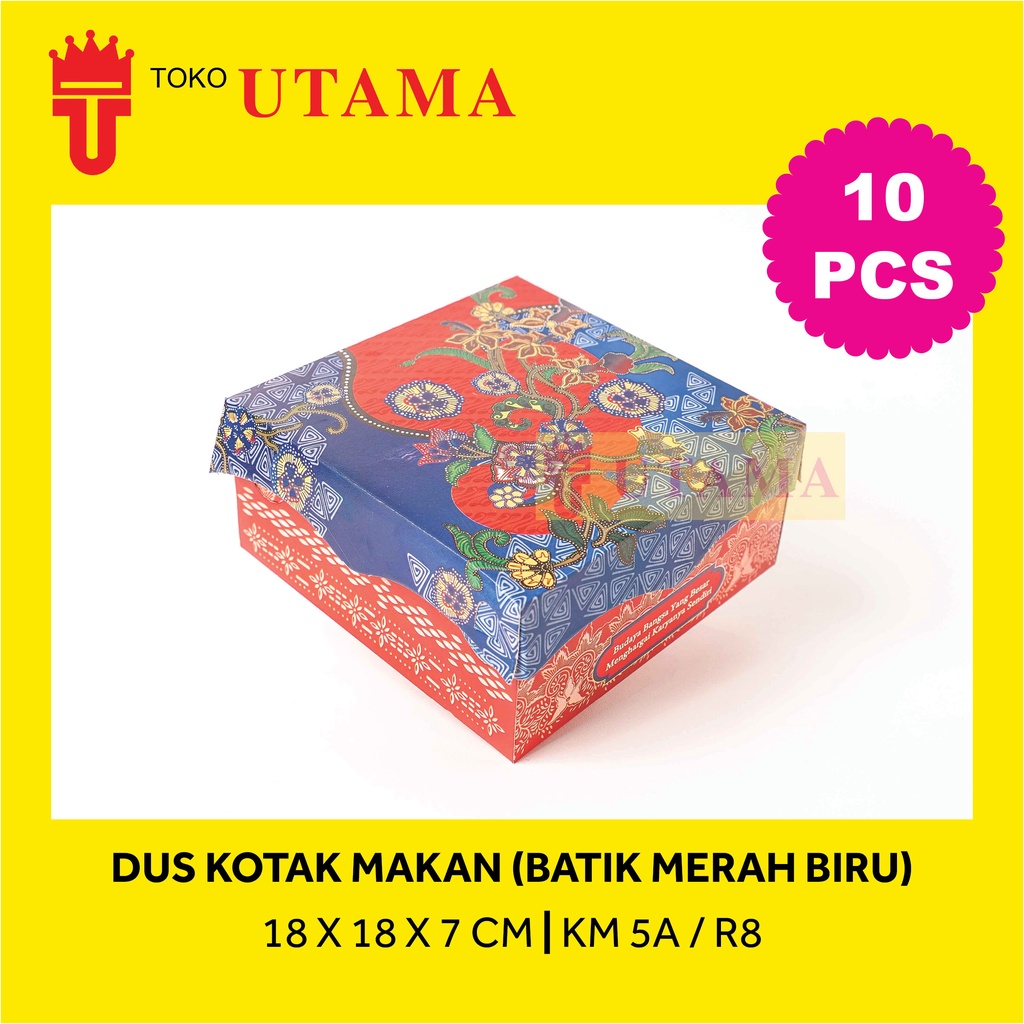 (10pcs) 18 x 18 x 7 CM KM5A R8 Dos Dus Makan Motif Batik Biru Merah Box Duplex Nasi Kue
