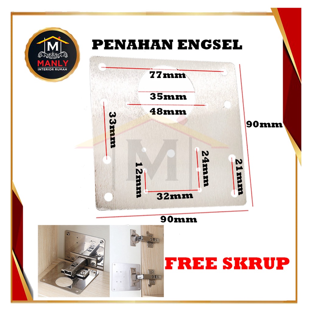 Plat Engsel Perbaikan Jendela / Penguat Plat Engsel Sendok 35 mm Pintu Lemari Bahan Stainless Steel Tahan Karat