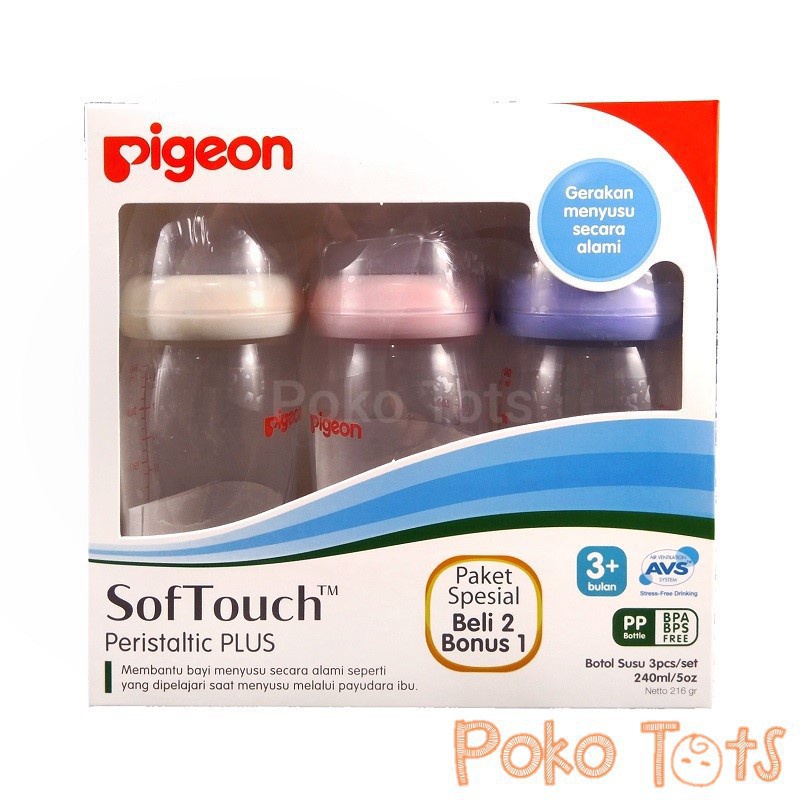 PROMO GRATIS 1!! Pigeon Wide Neck Peristaltic PLUS 240ml Paket Beli 2 Bonus 1 Botol Susu 3M+ WHS