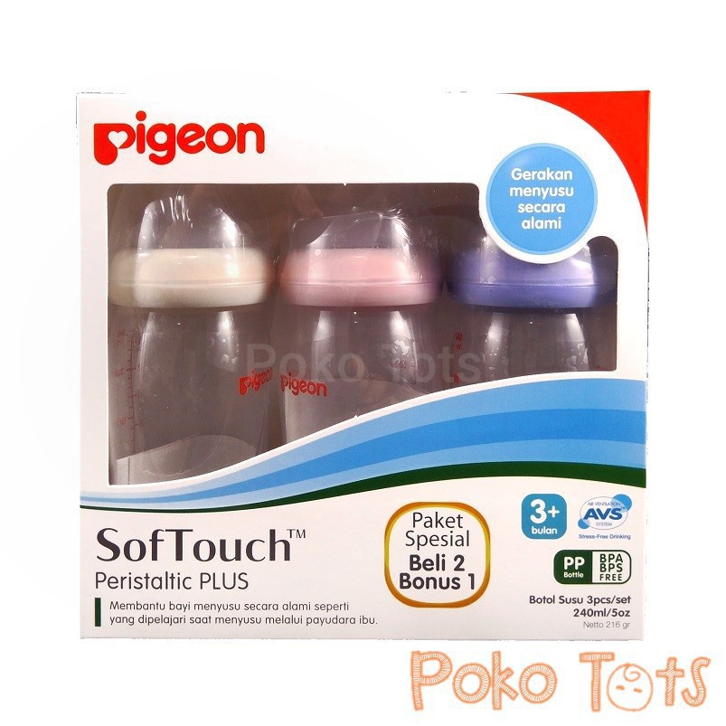 PROMO GRATIS 1!! Pigeon Wide Neck Peristaltic PLUS 240ml Paket Beli 2 Bonus 1 Botol Susu 3M+ WHS