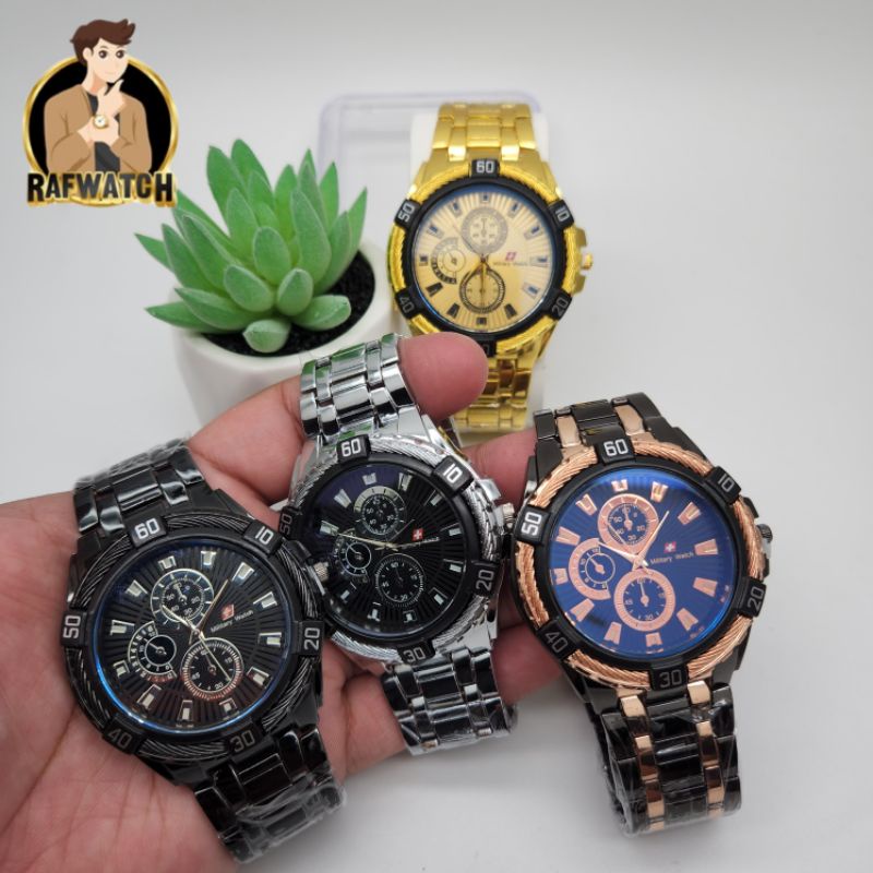 Terbaru Jam Tangan Rantai Pria Casual Sporty Rantai Hitam Putih Rosegold