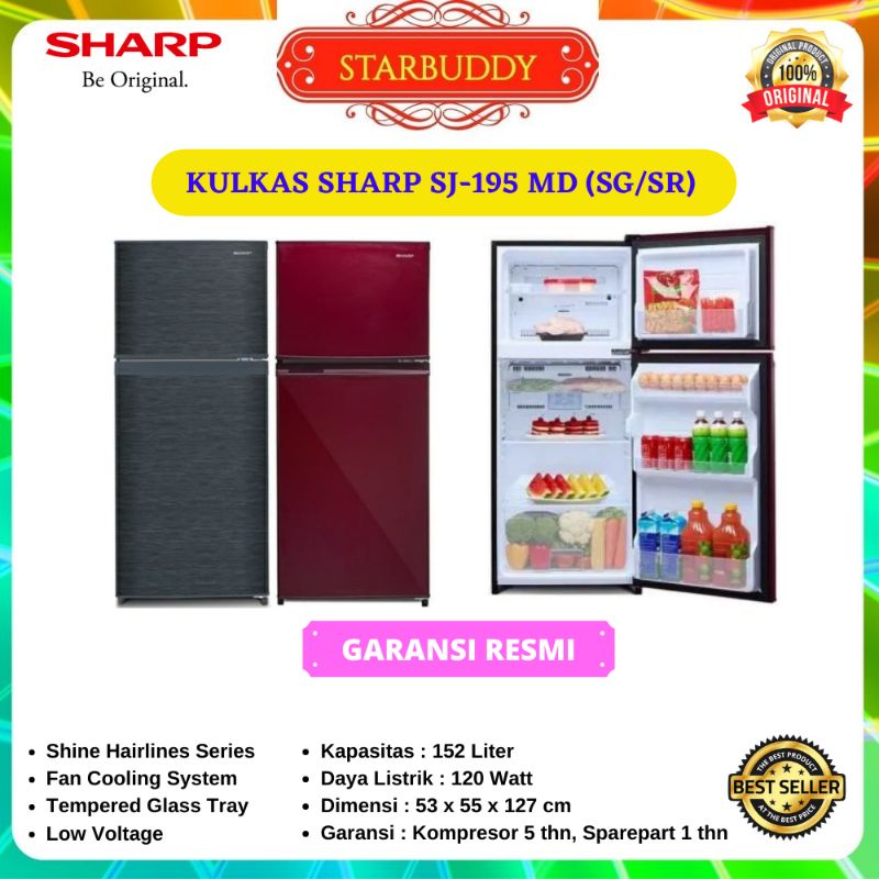 KULKAS SHARP SJ-195 MD, SJ195MD 2 PINTU JABODETABEK