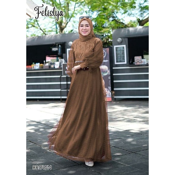 Felistya Maxy, GAMIS LEBARAN SUPER CANTIK FIT XXL LD 110 BAHAN TILE DOT KOMBI MAXMARA VELVET MIX TILE BORDIR PEARL TERMURAH