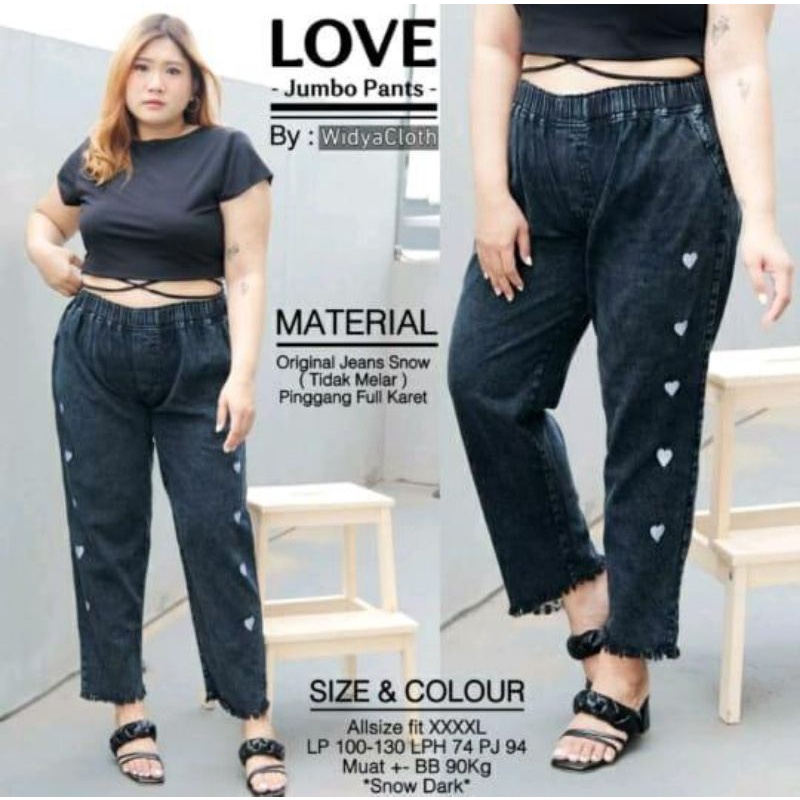 Celana Kulot Boyfriend Wanita Jumbo Love Muat BB 80-100KG Highwaist Jeans Oversize Korean Style