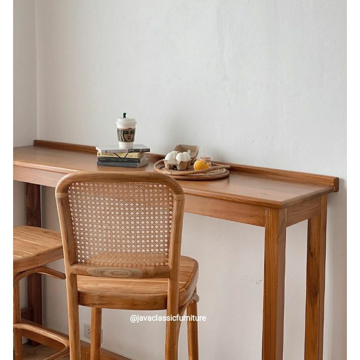 1SET KURSI MEJA BAR CAFE RESTORANT RETRO ROTAN MINIMALIS VINTAGE KAYU JATI TUA GRADE A FINISHING NATURAL DOFF FURNITURE JEPARA-5