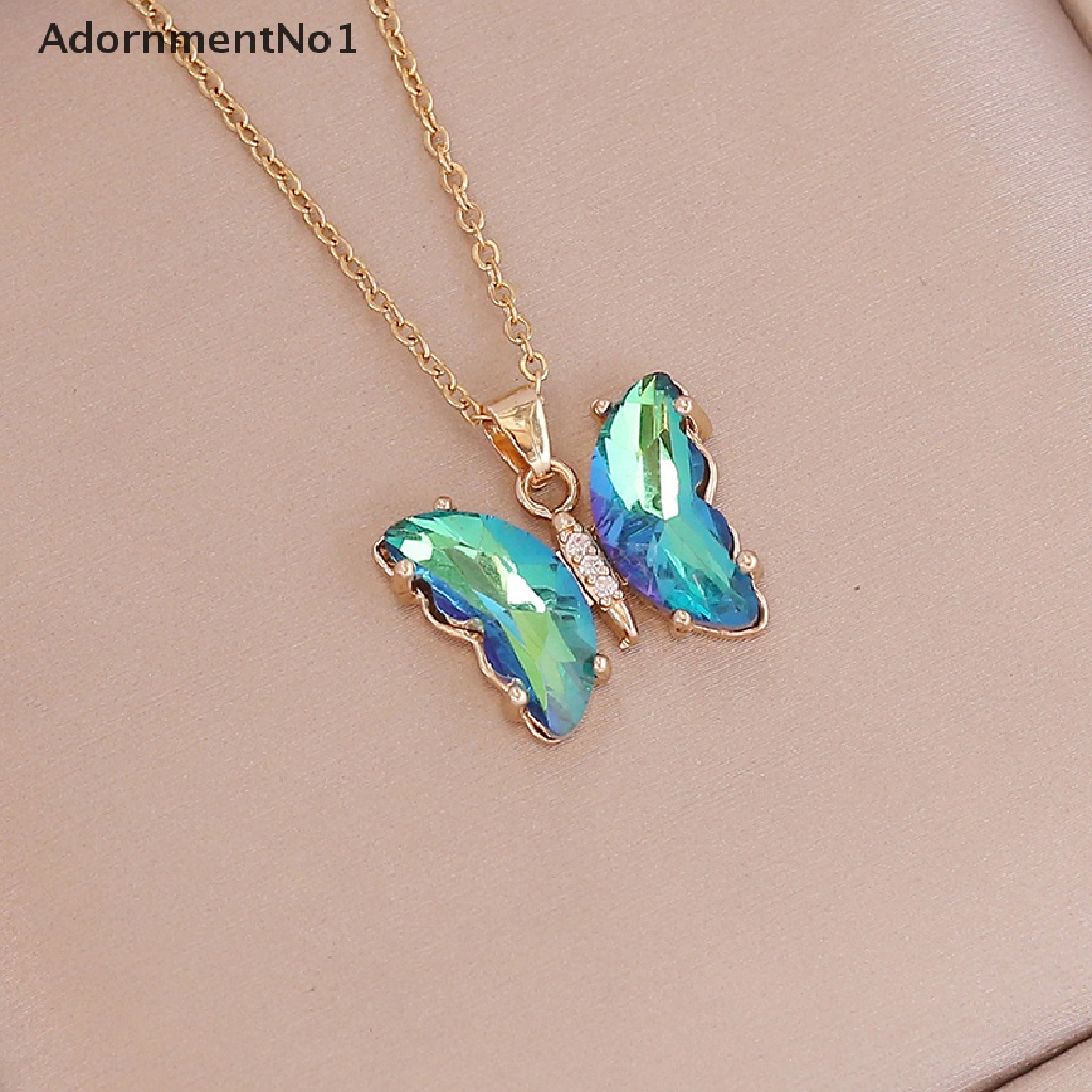 (AdornmentNo1) Kalung Rantai Dengan Liontin Kupu-Kupu Warna Gradasi Bahan Stainless Steel Untuk Wanita