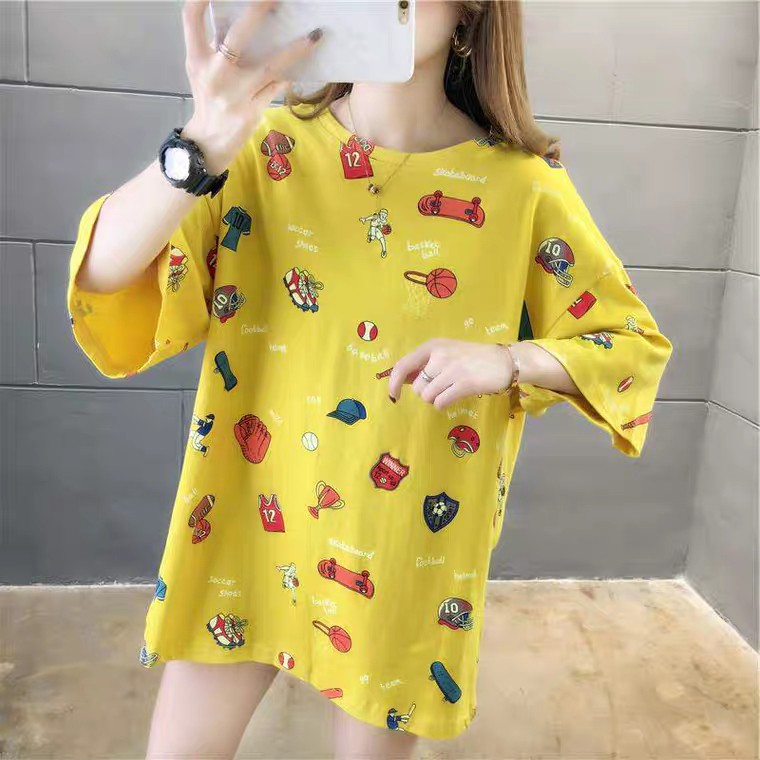 Oversize Tee Tshirt   Model Longgar Untuk Wanita Motif Baseball