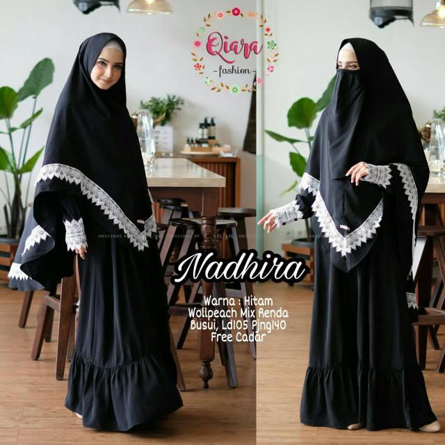 Nadira set gamis syari jilbab pet antem terbaru ori kanza
