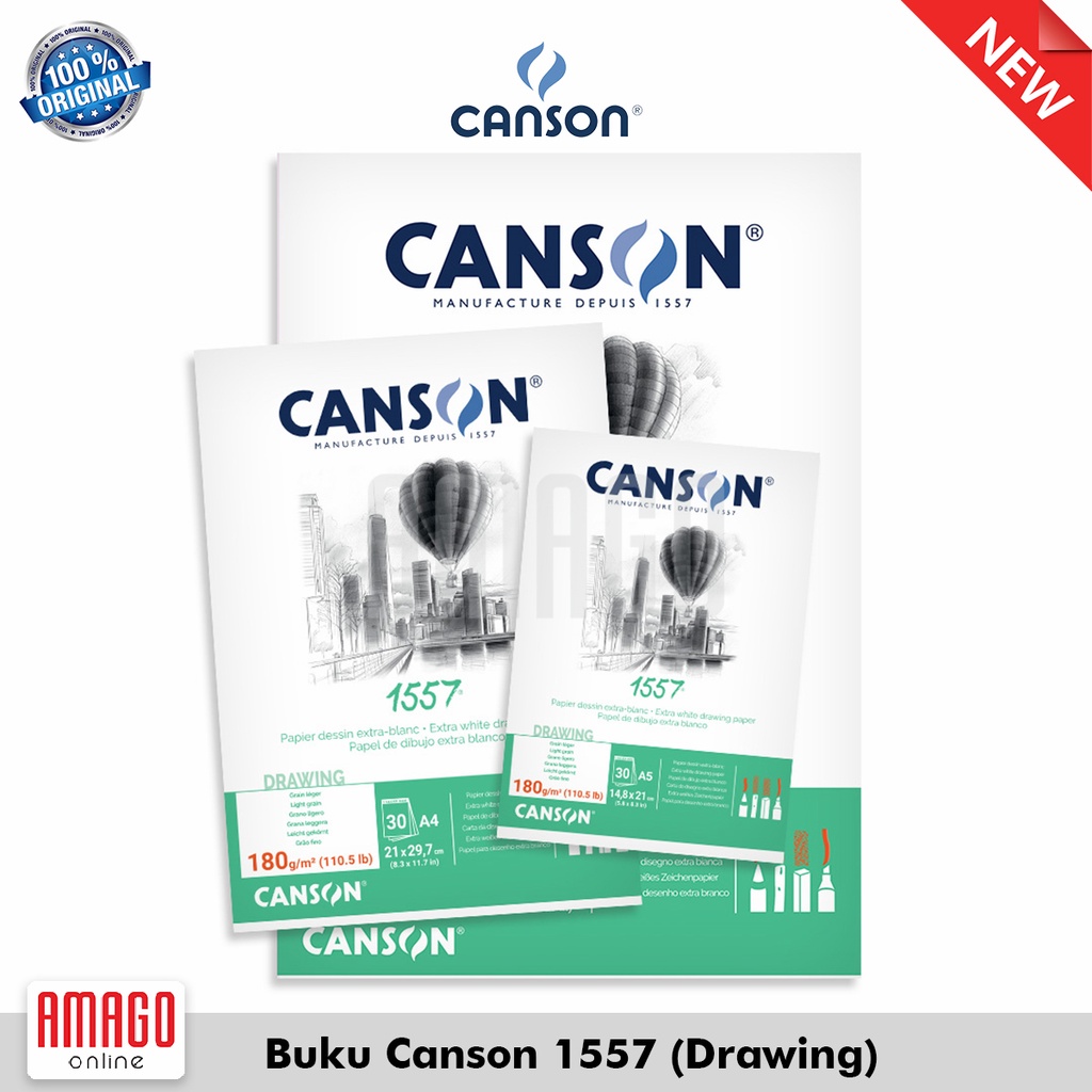 Buku CANSON 1557- Extra White Drawing Paper - 30 Sheets - A4 (21 X 29,7 Cm) - 180G (Pad) - 204127414