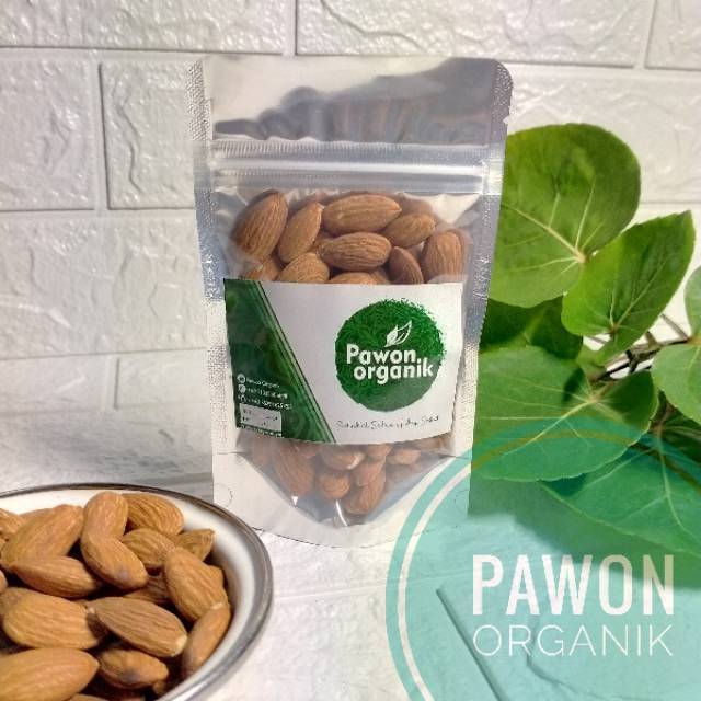 Roasted Almond Whole /Almond Utuh Panggang 90gr 200gr Pawon Organik Surabaya