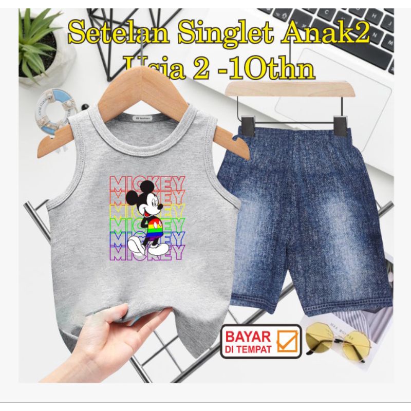 ((IB))SETELAN SINGLET ANAK2 SEMI JEANS/M1CK3Y DIGITAL SABLON