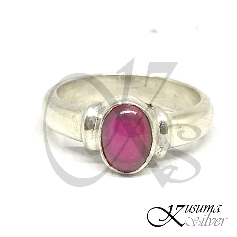 Cincin Ring Perak Silver Bali Polos Simpel Batu Merah Delima Asli 925 Pria Laki Wanita Keren Elegan