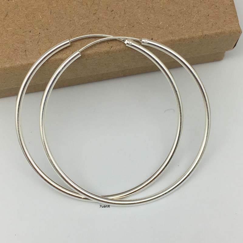 1 Pasang Anting Hoop Besar Bahan Sterling Silver S925 Ukuran 14-50mm Hypoallergenic Untuk Unisex