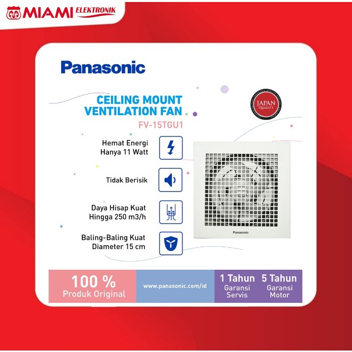 Panasonic Exhaust Fan Ceiling Plafon FV 15TGU / FV15TGU (Diameter Baling 15CM)