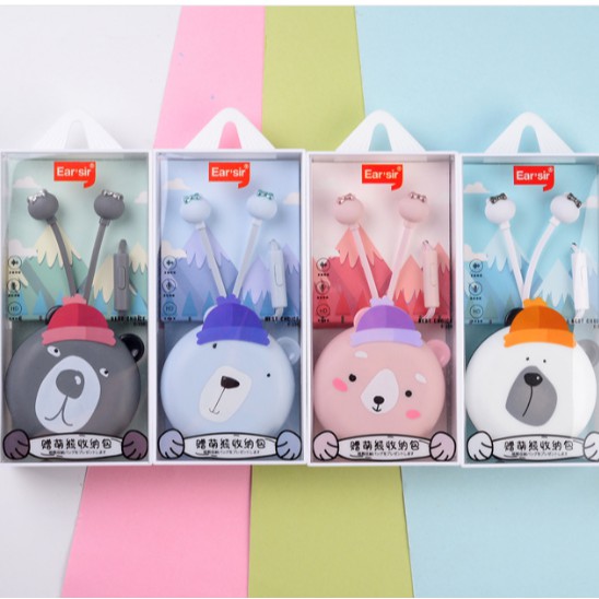 [E-156] Headset Earphone WAJAH BERUANG Lucu / Earphone + Wadah Earphone Motif Kartun WAJAH BERUANG