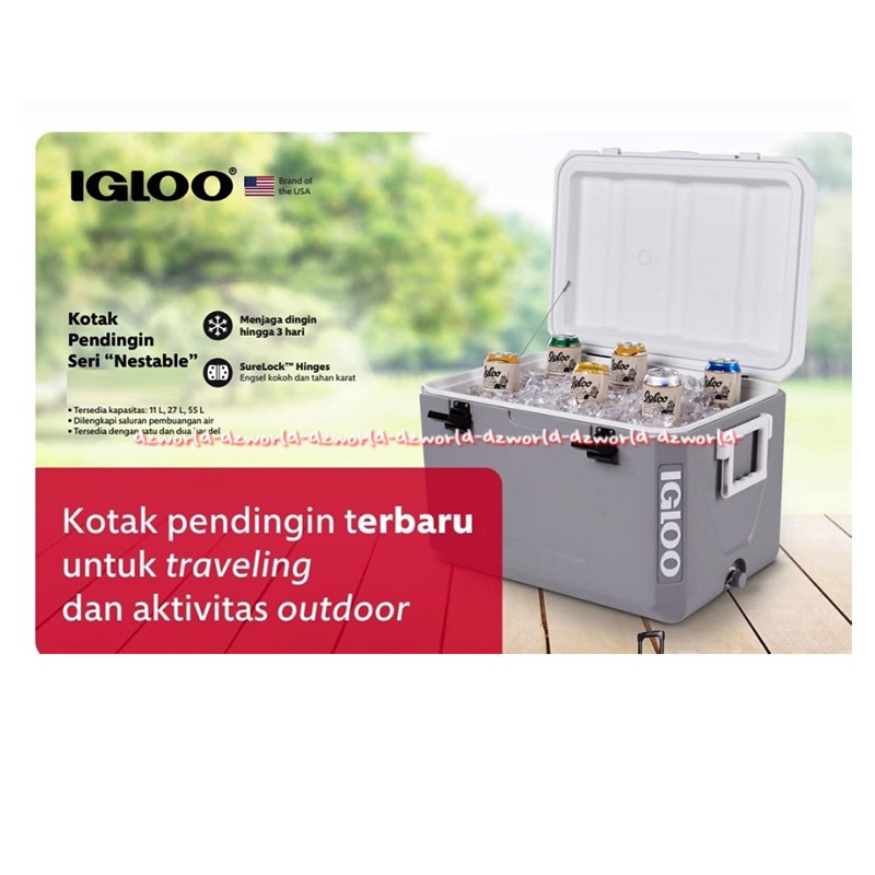 Igloo Cooler 11L Kotak Pendingin Makanan Minuman Seri Nestable Grey Iglo Cooler 3day Keep Cool For Travelling 11 Litter