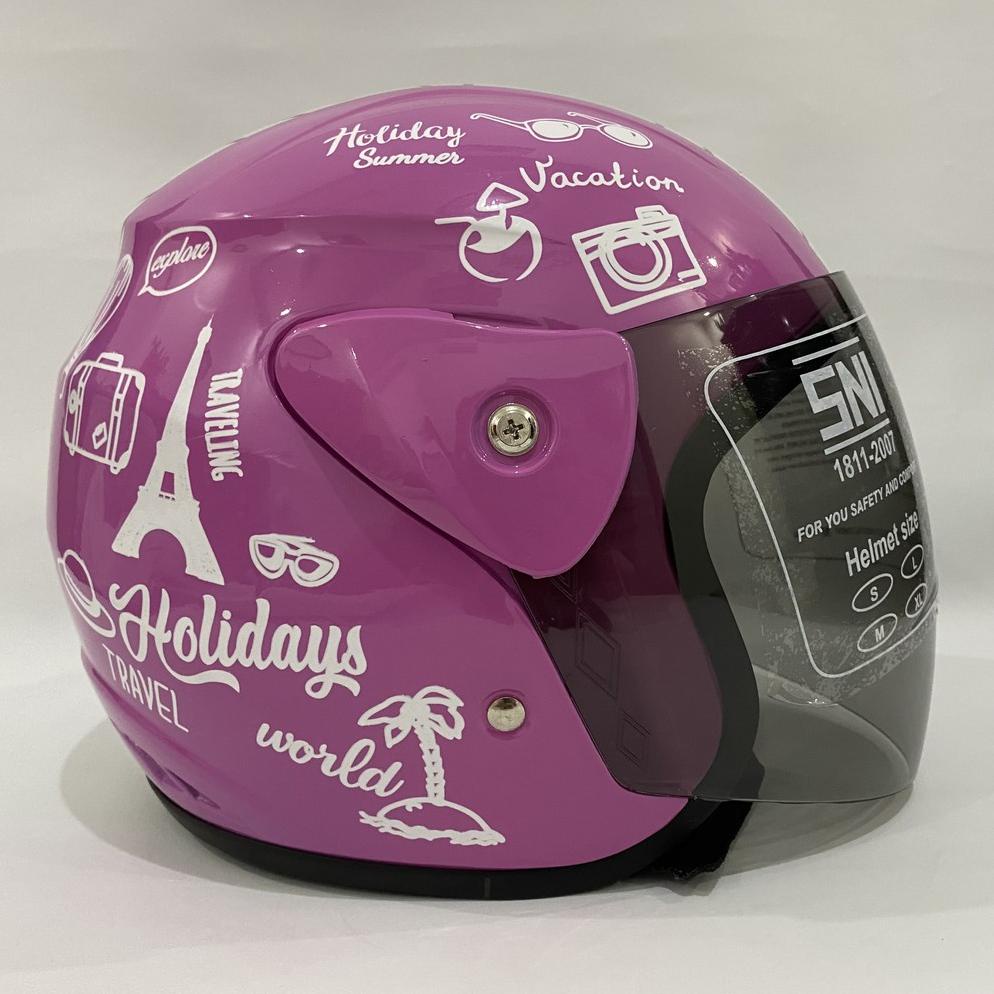Helm Evo Traveling Pink Putih Helem Helmet - Helm Sni - Helm Dewasa